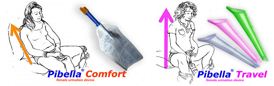 Pibella, Pibella Travel, Pibella Comfort, Female Urination Device - Pibella Comfort and Pibella Travel sitzend upright